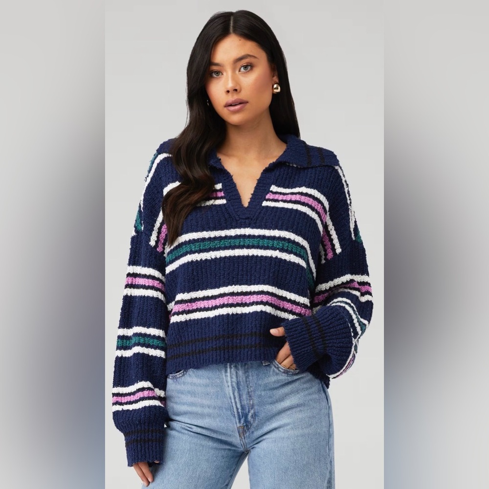 Free People KENNEDY PULLOVER MIDNIGHT SAIL COMBO Size M.